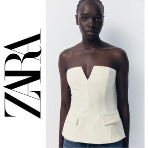 ZARA Corset style Strapless Structured Top - Oyster White - Size XS
